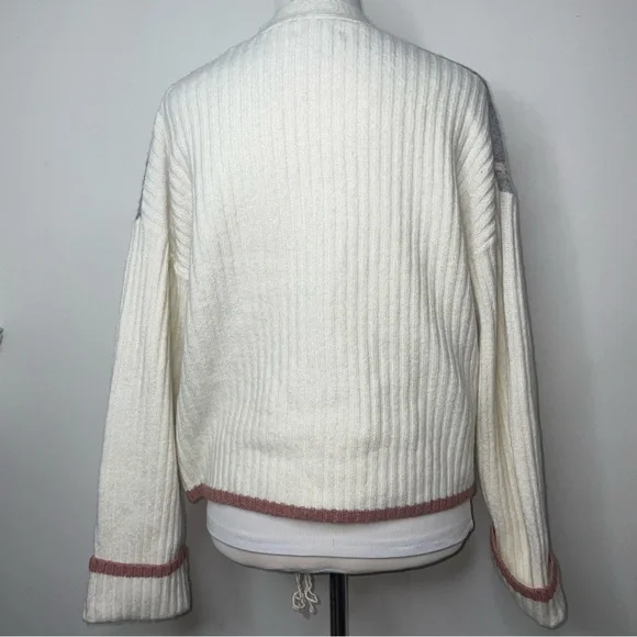 Rachel Zoe Academia Argyle Preppy Cardigan Sweater Size S Neutral Long Sleeve - Picture 5 of 12